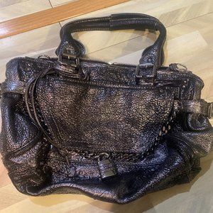 Chloe- Black Leather Large Handbag W/ Lock & Chain